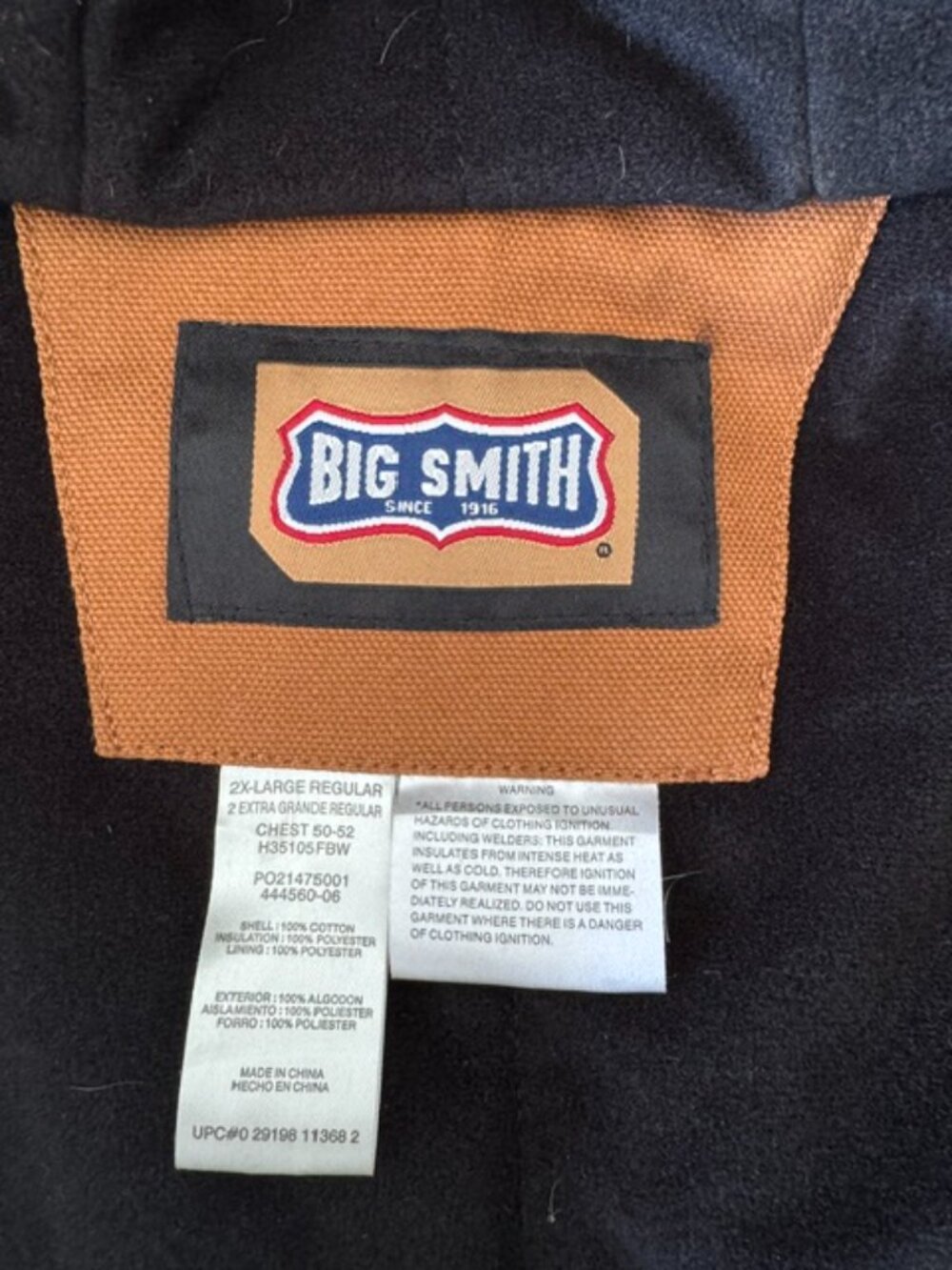 Vintage Big Smith Hooded Duck Canvas Insulated Jacket 2XL Reg Brown - Picture 2 of 14